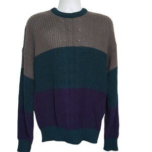 Scandia Vintage Mens Long Sleeve Sweater Crew Neck M Made In USA Green Purple Gr